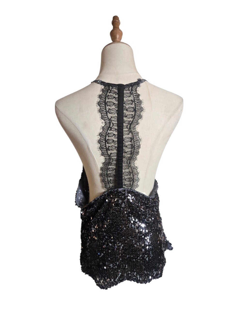 Free People Intimately Free Black Sequin Lace Halter Tank NWT - Picture 5 of 7